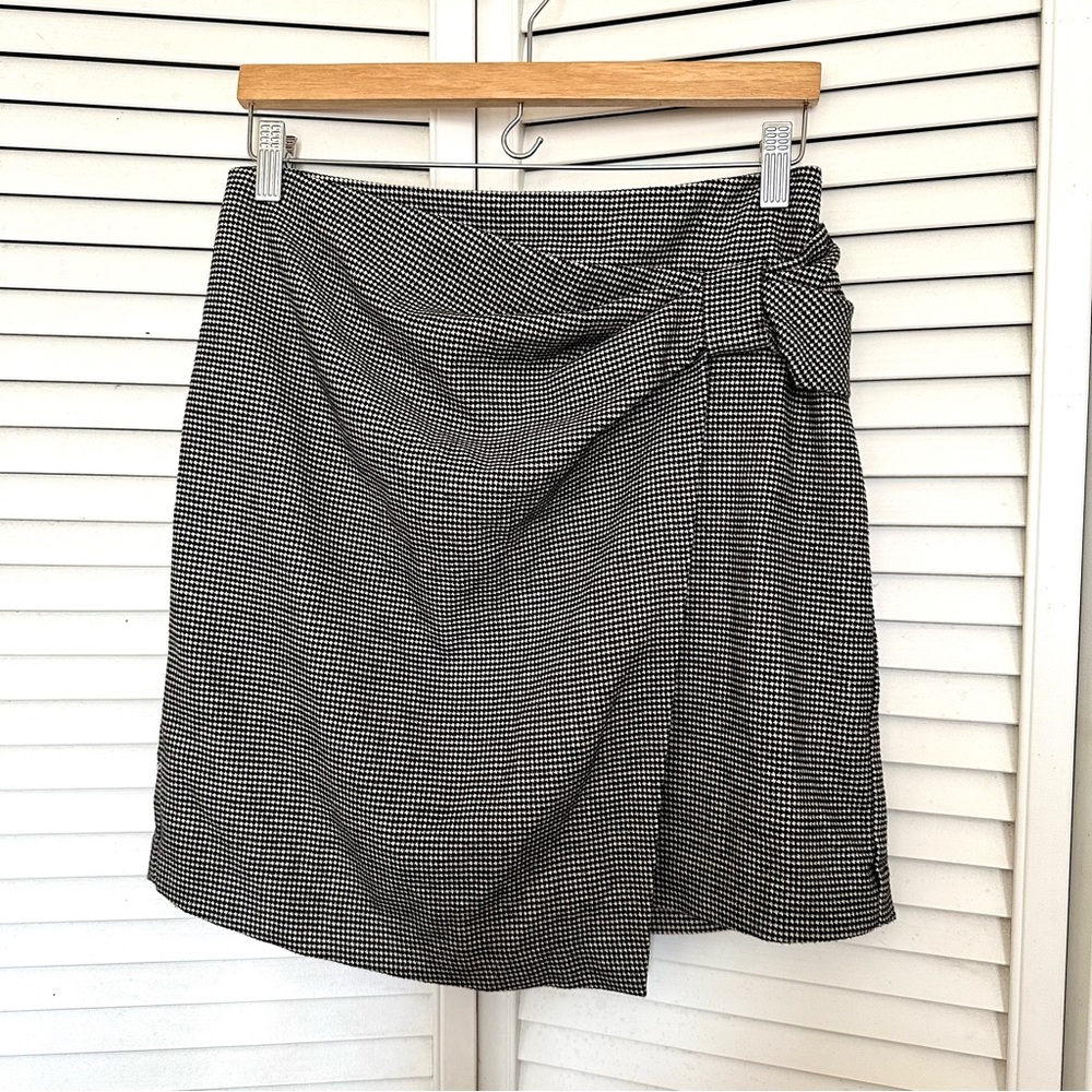 Club Monaco Tweed Houndstooth Faux Wrap Skirt